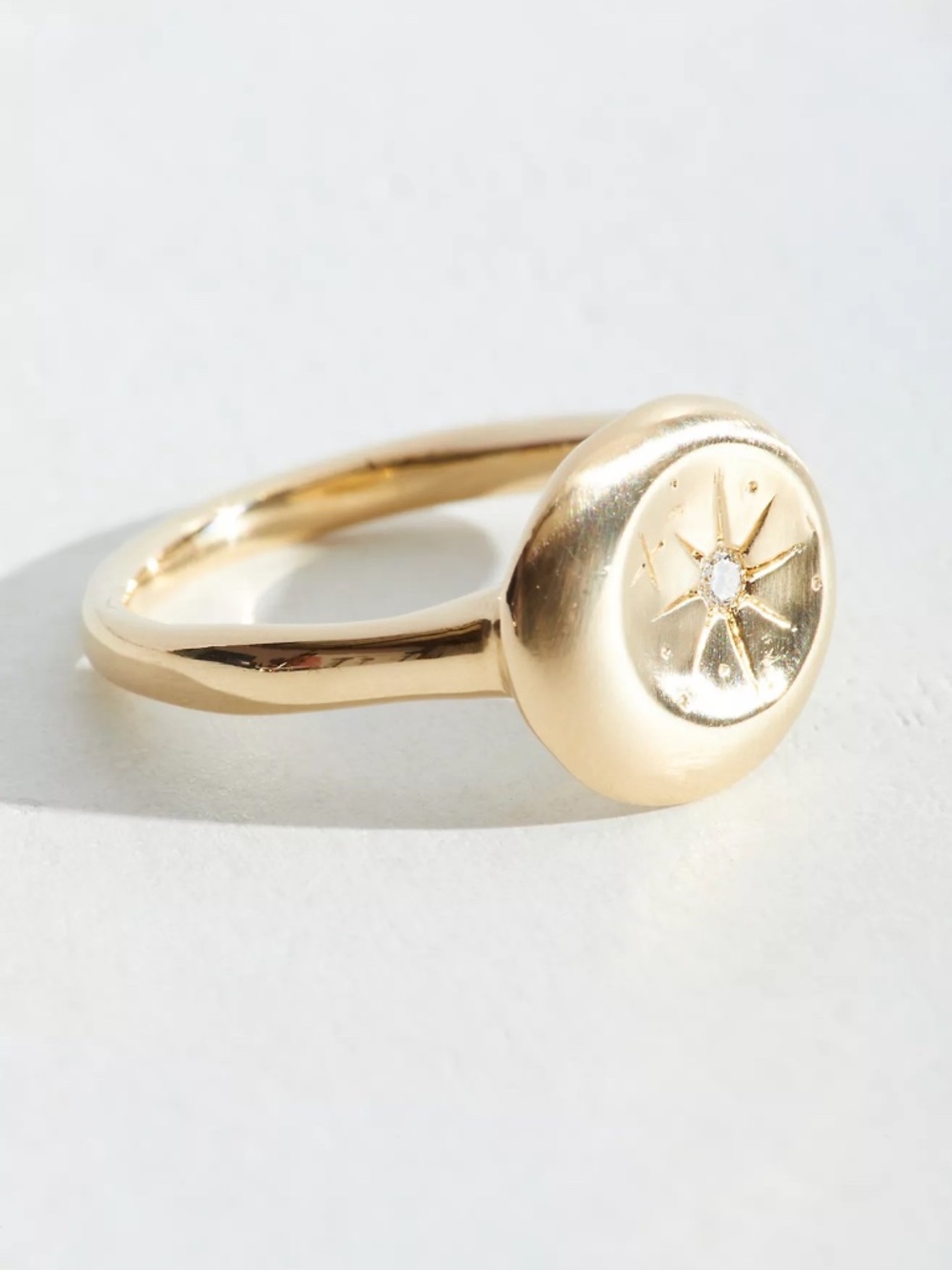 HALCYON Signet SELENE Ring 14K Solid Yellow Gold + Diamond  Sz 7 4.68g T.W.